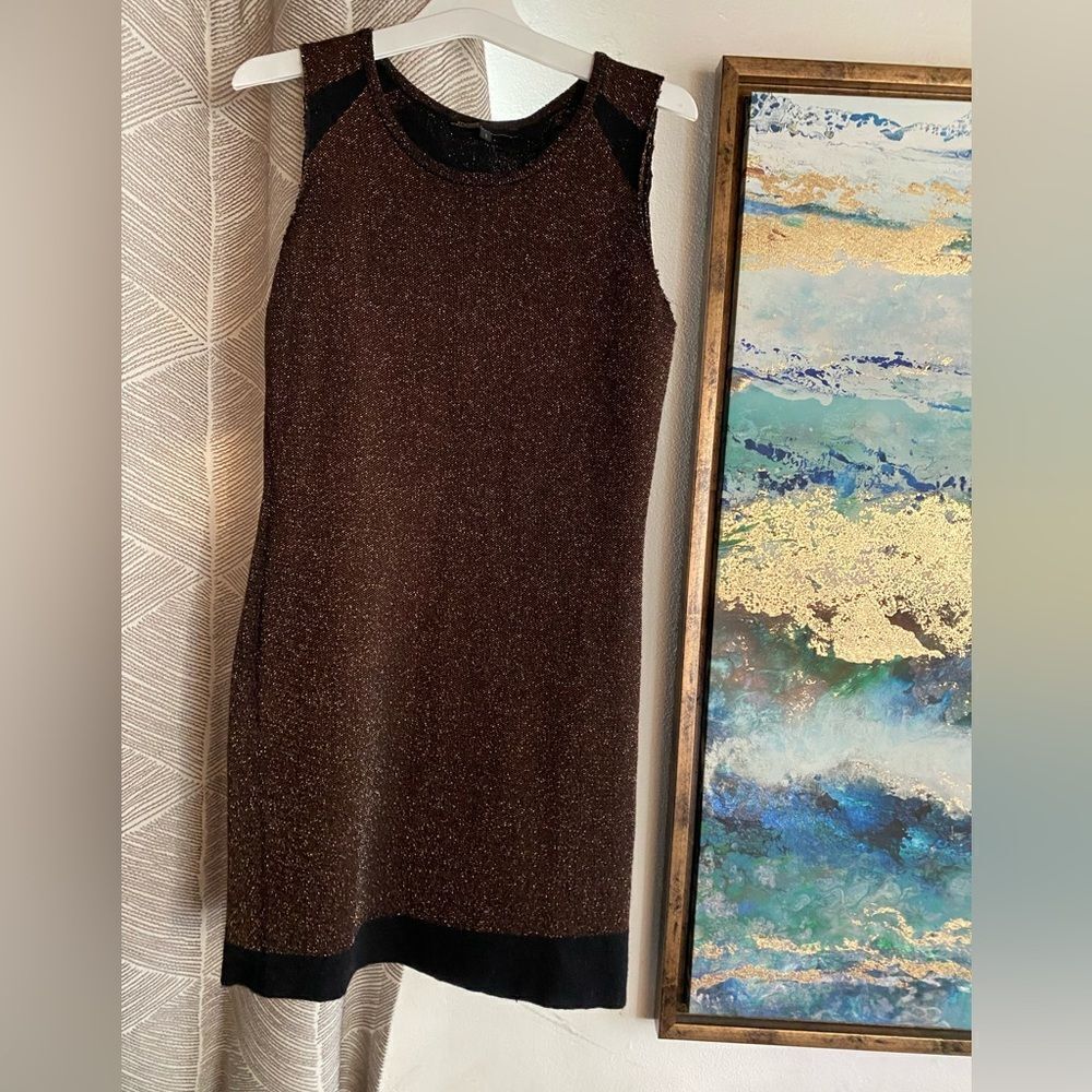 Maje Mini Dress Womens Brown Sparkle Bronze Sz Small Sleeveless Pullover